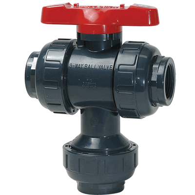 Asahi/America Type-23, 1" PVC Three-way Ball Valve FKM Seals, PTFE Seats