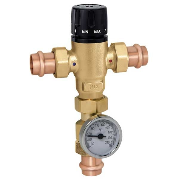1" Adjustable Thermostatic Mixing Valve, Press Union w/ Gauge (521616A)