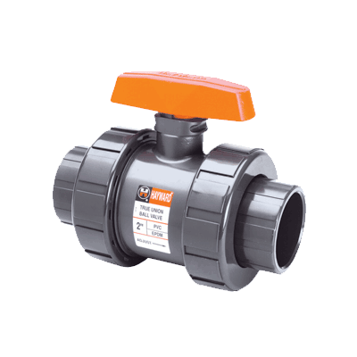 1-1/2" Hayward Series TB True Union Ball Valve, Socket & Threaded End Connections, PVC Body, EPDM O-Rings, PTFE Seats, 250 psi @ 70 °F
