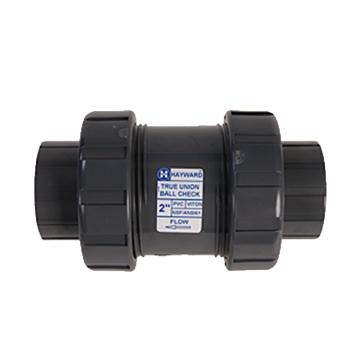 1-1/2" Hayward Series TC True Union Ball Check Valve, Socket & Threaded End Connections, PVC Body, FPM Seats and O-Rings, 235 psi @ 70 °F, Sure Block Design