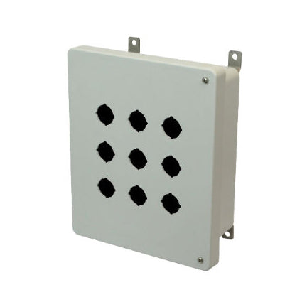 10x8x4 NEMA 4X Fiberglass Enclosure Hinged Screw Cover 9 PB Cutouts 30.5MM