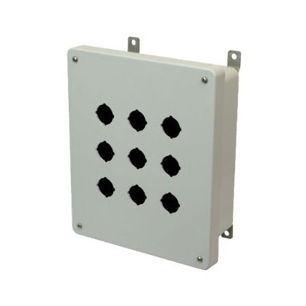 10x8x4 NEMA 4X Fiberglass Enclosure Lift-Off Screw Cover 9 PB Cutouts 30.5MM