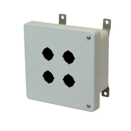 6x6x4 NEMA 4X Fiberglass Enclosure Hinged Screw Cover 4 PB Cutouts 30.5MM