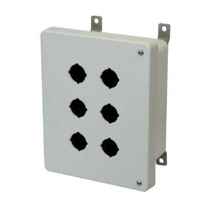 8x6x4 NEMA 4X Fiberglass Enclosure Hinged Screw Cover 6 PB Cutouts 30.5MM