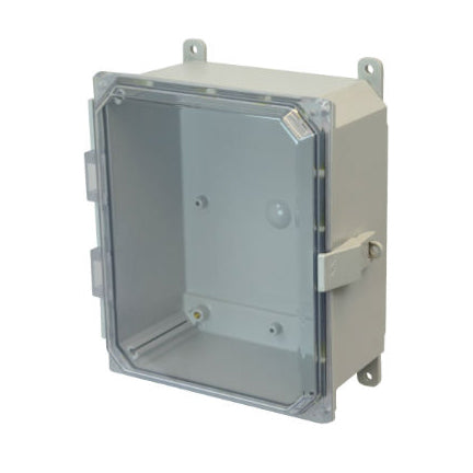10x8x4 NEMA 4X Polycarbonate ENCL NONMETAL Latch CLEAR Hinged Cover FOOT MOUNT