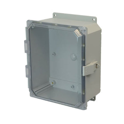 10x8x4 NEMA 4X Polycarbonate ENCL NONMETAL Latch CLEAR Hinged Cover FLANGE MOUNT