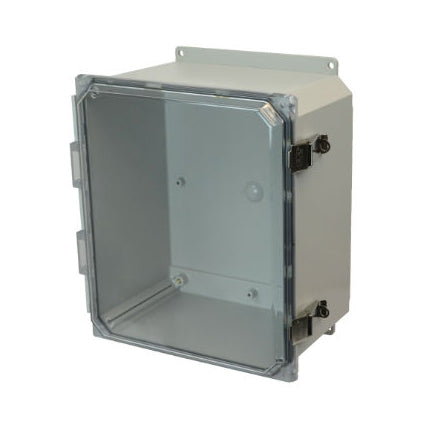 14x12x6 NEMA 4X Polycarbonate ENCL Quick-Release Latch CLEAR Hinged Cover FLANGE MOUNT