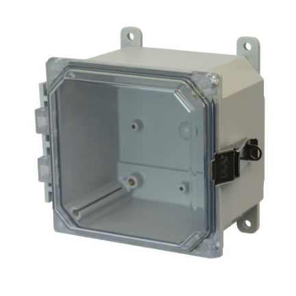 6x6x4 NEMA 4X Polycarbonate ENCL Quick-Release Latch CLEAR Hinged Cover FOOT MOUNT