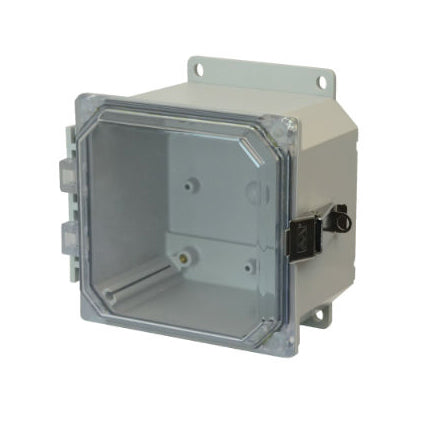 6x6x4 NEMA 4X Polycarbonate ENCL Quick-Release Latch CLEAR Hinged Cover FLANGE MOUNT