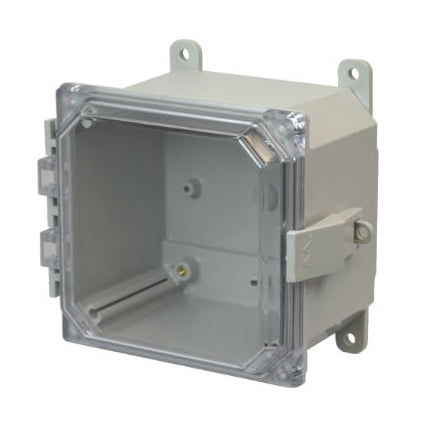 6x6x4 NEMA 4X Polycarbonate ENCL NONMETAL Latch CLEAR Hinged Cover FOOT MOUNT