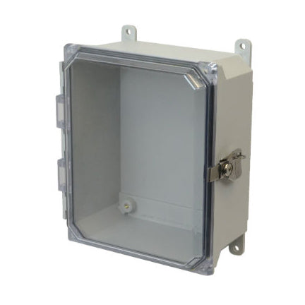 10x8x4 NEMA 4X Fiberglass Enclosure Twist Latch CLEAR Hinged Cover FOOT MOUNT