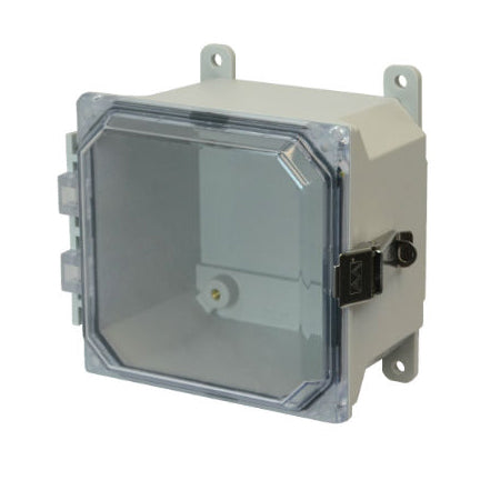 6x6x4 NEMA 4X Fiberglass Enclosure Quick-Release Latch CLEAR Hinged Cover FOOT MOUNT