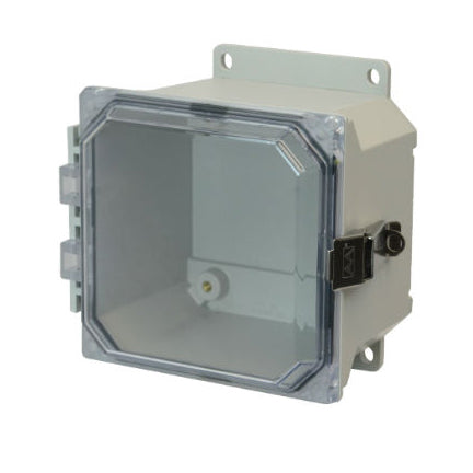 6x6x4 NEMA 4X Fiberglass Enclosure Quick-Release Latch CLEAR Hinged Cover FLANGE MOUNT