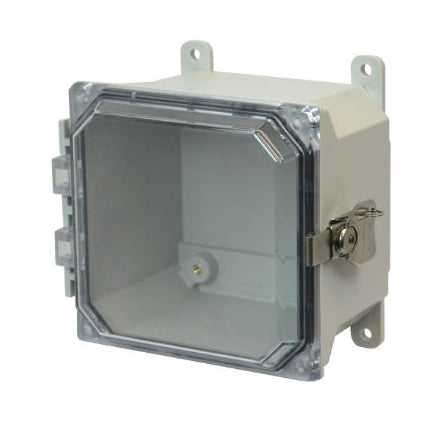 6x6x4 NEMA 4X Fiberglass Enclosure Twist Latch CLEAR Hinged Cover FOOT MOUNT