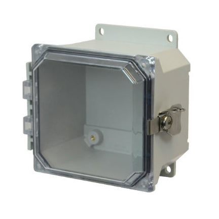 6x6x4 NEMA 4X Fiberglass Enclosure Twist Latch CLEAR Hinged Cover FLANGE MOUNT