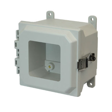 6x6x4 NEMA 4X Fiberglass Enclosure Quick-Release Latch Hinged Cover Window FOOT MOUNT