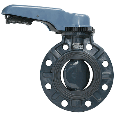 8" PVC Butterfly Valve, PVC Wafer, EPDM Seals, Lever Handle - Asahi/America Pool-Pro (1728085)