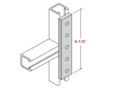 Champion Strut Channel Fitting - Grooved, 8-1/8", five-hole, rectangular fitting CS-2506V (flat)