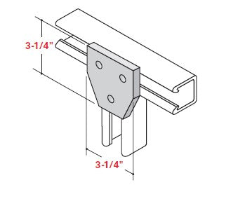 Champion Strut Channel Fitting - Grooved, 3-1/4" x 3-1/4", three-hole fitting, six-sided fitting CS-2522V (flat)