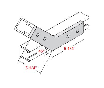 Champion Strut Channel Fitting - Grooved, 5-1/4" x 5-1/4", 45-degree, four-hole, L-shaped fitting CS-2540P (flat)