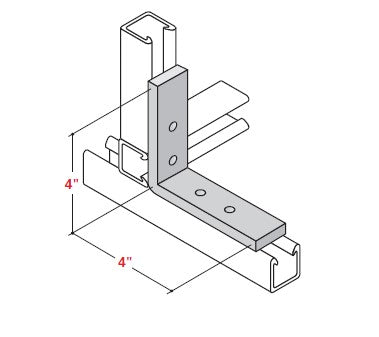 Champion Strut Channel Fitting - Flat, 4" x 4", four-hole, L-shaped fitting CS-2541P