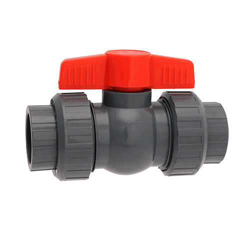Series QTA 2" True Union Compact Ball Valve, Socket/Threaded Connection, Gray, PVC, EPDM O-ring, Santoprene® (TPV) Seat, 1/4 Turn Operation