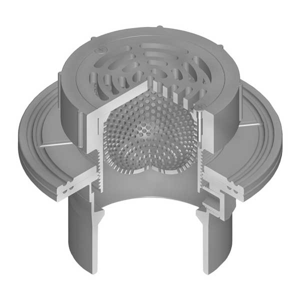 1-1/2" x 5" LabWaste CPVC Floor Drain with CPVC Adjustable Top w/5" Round Grate Strainer & Membrane Collar (LW152M-015C)