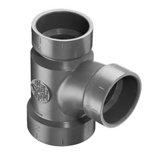 2" x 1-1/2" x 2"  LabWaste CPVC  Reducing Sanitary Tee Hub x Hub x Hub (P401-257C)