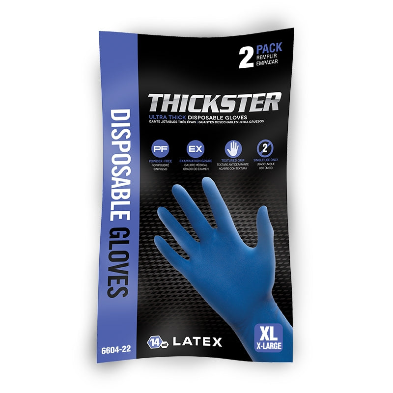 Thickster Powder-Free Latex Exam-Grade Disposable Gloves - Large - 2/PK