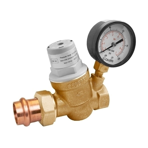 3/4" Caleffi 533H PresCal Compact Pressure Reducing Valve (PRV) PEX Crimp Union In, FNPT Out , W/ Gauge (533751HA)