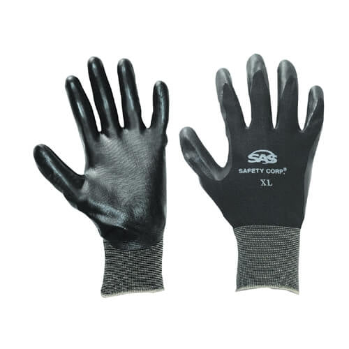PawZﾮ Black Nylon Knit Shell Gloves - Polyurethane Palm Coating - Lrg