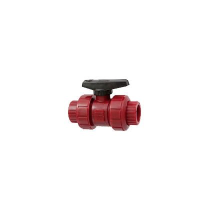 2" Ball Valve, Threaded, True Union, Red, PVDF, FKM Seal, Schedule 80, Model C, Black Handle