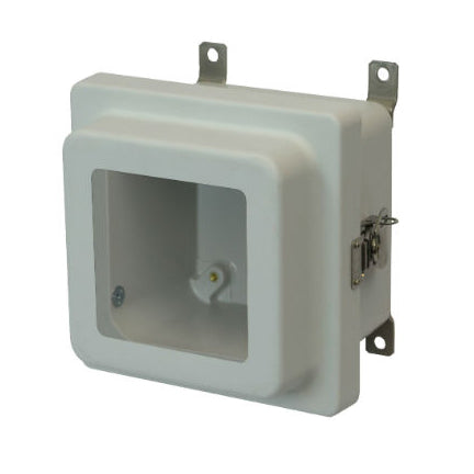 6x6x4 NEMA 4X Fiberglass Enclosure Raised Twist Latch Hinged Cover Window