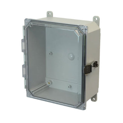 10x8x4 NEMA 4X Polycarbonate ENCL Quick-Release Latch CLEAR Hinged Cover FOOT MOUNT