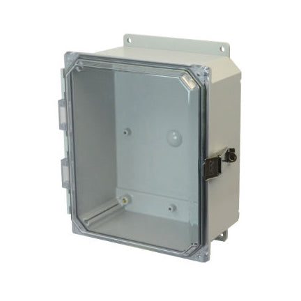 10x8x4 NEMA 4X Polycarbonate ENCL Quick-Release Latch CLEAR Hinged Cover FLANGE MOUNT