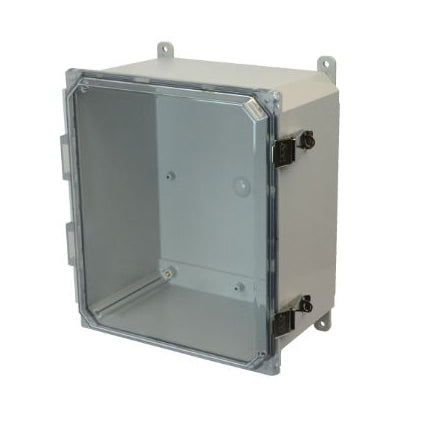 12x10x6 NEMA 4X Polycarbonate ENCL Quick-Release Latch CLEAR Hinged Cover FOOT MOUNT