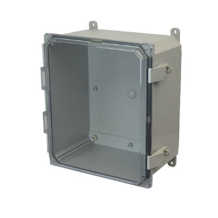 12x10x6 NEMA 4X Polycarbonate ENCL NONMETAL Latch CLEAR Hinged Cover FOOT MOUNT