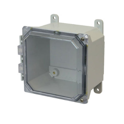 6x6x4 NEMA 4X Fiberglass Enclosure CLEAR Hinged Screw Cover FOOT MOUNT