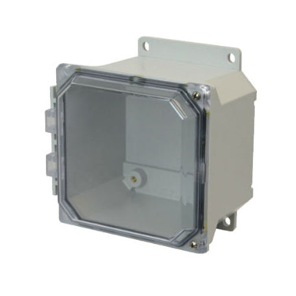 6x6x4 NEMA 4X Fiberglass Enclosure CLEAR Hinged Screw Cover FLANGE MOUNT