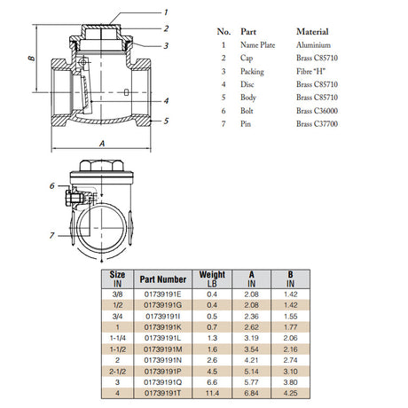 Brass swing check valve - Threaded