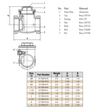 Brass Swing Check Valve - DImensions
