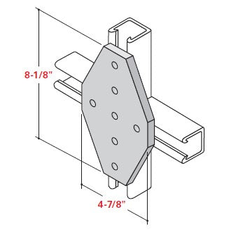 Champion Strut Channel Fitting - Grooved, 4-7/8" x 8-1/8", seven-hole, eight-sided fitting CS-2534P (flat)