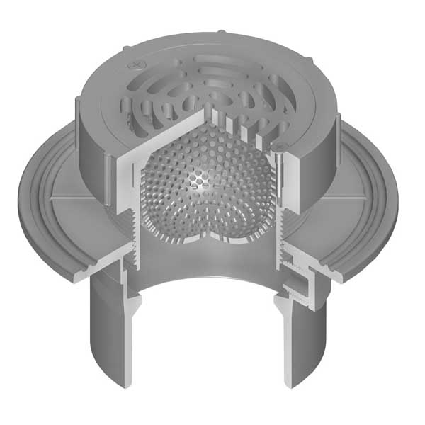 2" x 5"  LabWaste CPVC Floor Drain with CPVC Adjustable Top w/5" Round Grate & Strainer (LW1520-020C)