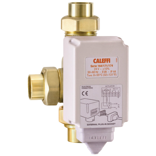 1" Caleffi NA164 3-Way 24V Motorized Temperature Mixing ValveSweat Unions, Floating (NA16469)