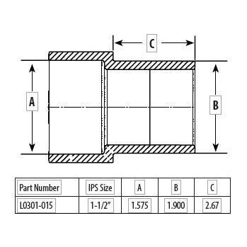 1 1/2" Pipe Extender Slip x  Spigot - For Sch 40 Pipe L0301-015