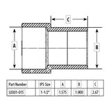 1 1/2" Pipe Extender Slip x  Spigot - For Sch 40 Pipe L0301-015