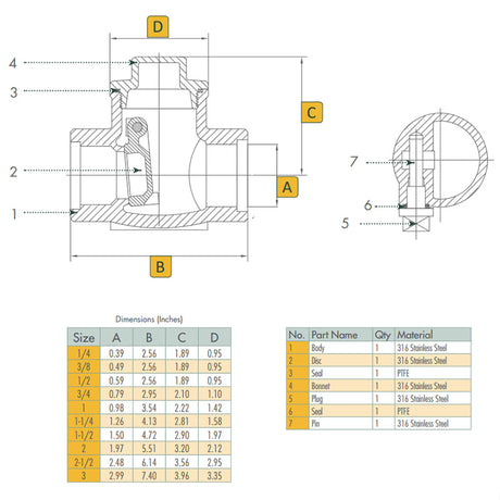 Stainless steel swing check valve dimensions